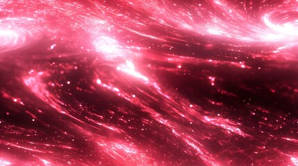 Intense crimson cosmic energy streams flow through a dark void speckled with glowing particles.