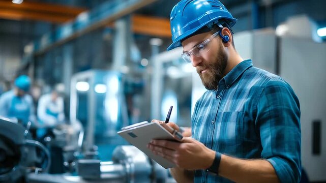 Faceless engineer inspecting machinery, dedication and teamwork in high-tech environment, collaborative facility work, professional inspection scene, with copy space