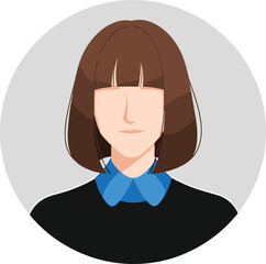 Faceless female avatar illustration with modern hairstyle, professional user profile portrait icon in flat minimal vector design © Nupoor's World