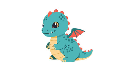 Naklejka premium Cute Baby Dragon Cartoon Character, Adorable Fantasy Creature Illustration