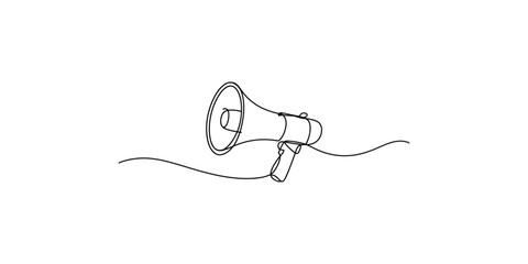 Obraz premium A simple line drawing of a vintage-style megaphone with a wavy base line