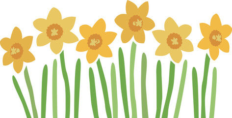 黄色い水仙の花畑バナーイラスト