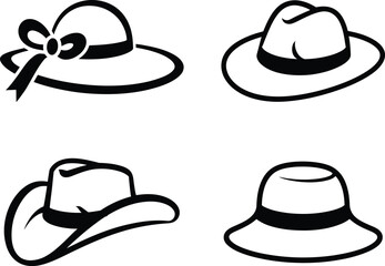 Four different styles of hats with black bands
