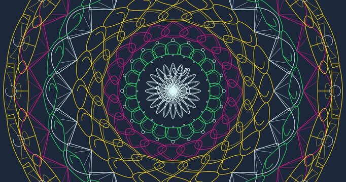 Animated Mandala Drawing: Self-Drawing Stroke Lines & Color Fill Reveal. Abstract Ornamental Flower Decoration Video Background. Luxury Motion Graphics Art for Zen, Yoga, Meditation & Design Projects