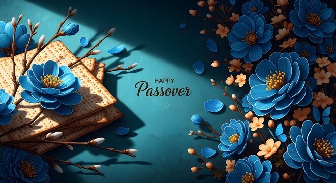Blue flowers matzah passover celebration background