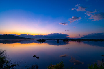 Aerial view sunrise or sunset sky over lake in Krabi Thailand