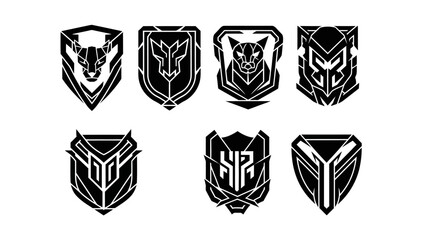 Fototapeta premium Set of Futuristic Geometric Emblems, Shields, Badges, and Logos