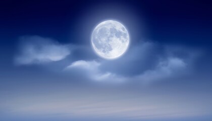 A serene night sky with a full moon shining through the clouds