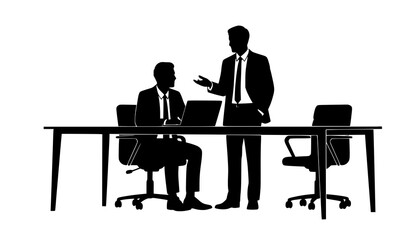 Fototapeta premium Business People Team Working on Laptop at Office Table Silhouette Vector Illustration