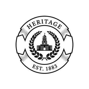 Vintage Heritage Est. 1883 Emblem with Building and Laurel Wreath