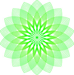 Bright green geometric mandala pattern with radial symmetry on high quality commercial use isolated white background