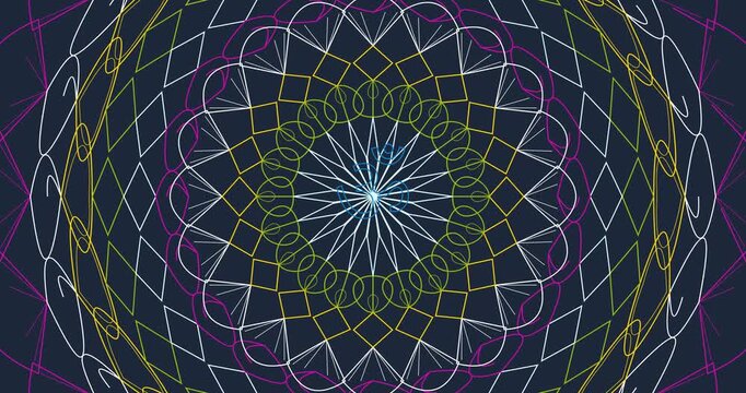 Animated Mandala Drawing: Self-Drawing Stroke Lines & Color Fill Reveal. Abstract Ornamental Flower Decoration Video Background. Luxury Motion Graphics Art for Zen, Yoga, Meditation & Design Projects