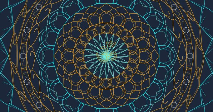 Animated Mandala Drawing: Self-Drawing Stroke Lines & Color Fill Reveal. Abstract Ornamental Flower Decoration Video Background. Luxury Motion Graphics Art for Zen, Yoga, Meditation & Design Projects