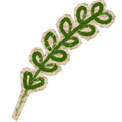 leaves branch with handdrawn crayon botanical on cutout paper for scrapbook