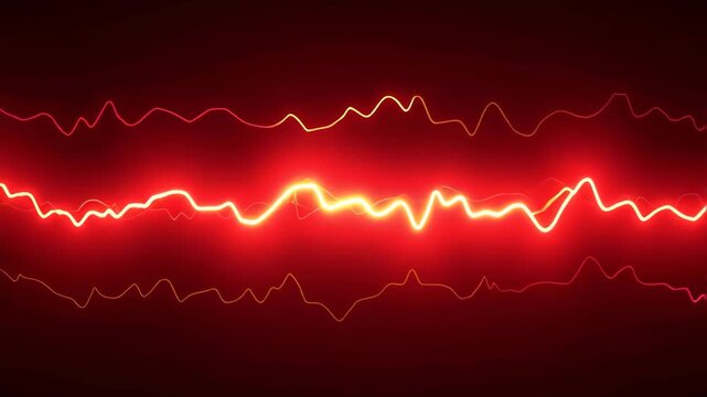 Borderline emotional waves in bold geometric, red-black turbulent waves calming into golden balance point pulsing, for BPD stability