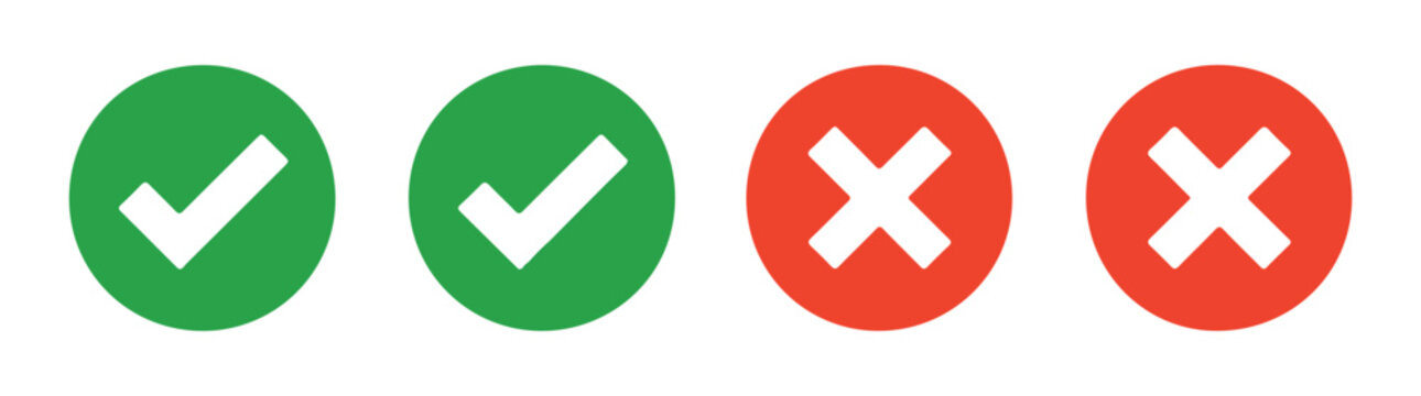 Green tick mark and red cross sign in circle icons for correct and incorrect answers in educational interface