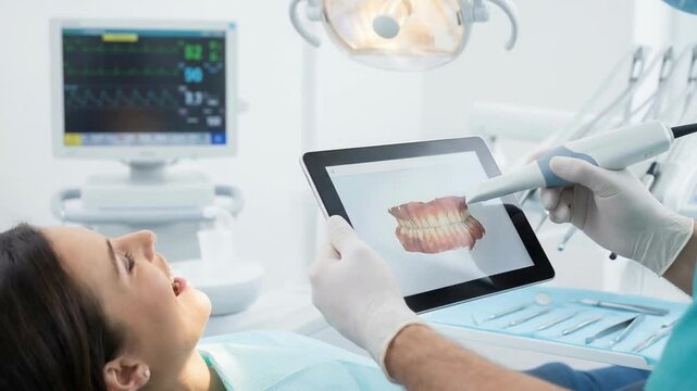 Digital dental scan technology 3d bioprinting implants surgery dentist dental patient mouth open clinic healthcare treatment tooth gum oral hygiene