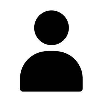 Minimalist black user profile icon silhouette isolated on white background representing account member avatar persona digital identity male login symbol navigation element for web design mobile app