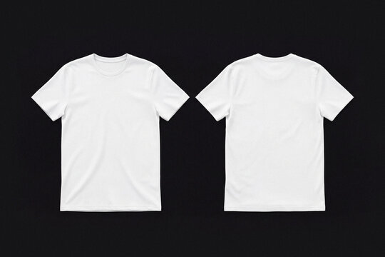 Blank white t-shirt mockup, front and back view. Plain crew neck short sleeve tee template for clothing design presentation. Advertising concept.