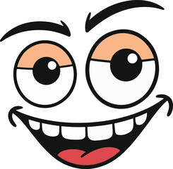 Cartoon Face With Wide Grin and Big Eyes mouth smile