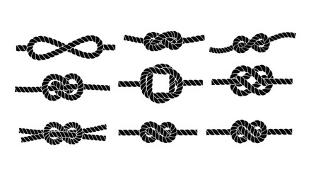 Obraz premium Various nautical knots illustrated in a black and white graphic design