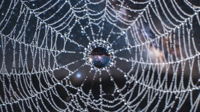 Spider Web with Dew Drops Closeup.