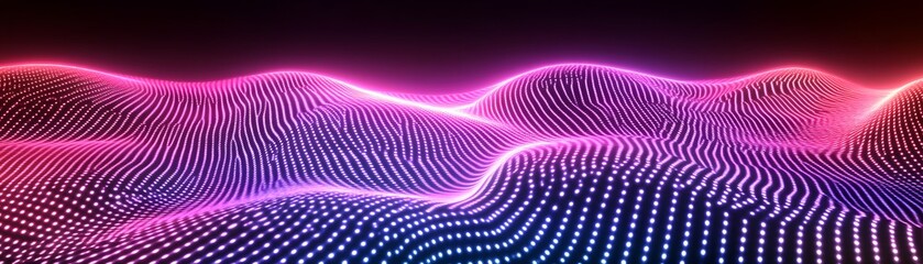Illuminated digital topography displays vibrant neon wave patterns across a dark expanse