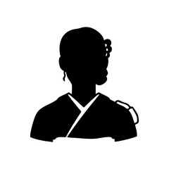 和服　晴れ着を着た女性　モノクロシルエットイラスト