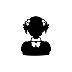 正装した　小さな女の子のモノクロシルエットイラスト