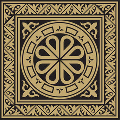 Vector gold and black square classic byzantine ornament. Rectangle, border, Ancient Greece, Eastern Roman Empire frame. Decoration of the Russian Orthodox Church