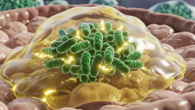 Bacterial biofilm formation. Instead of floating freely, bacteria produce a thin protective slime-like layer that coats the bladder surface