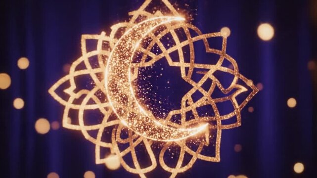 Glowing crescent moon with gold geometric patterns Full HD 4K Download 2025 2026