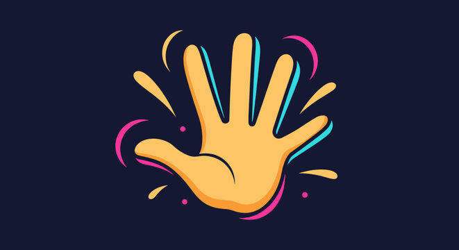 Colorful stylized open hand icon with artistic pink and yellow splashes on a dark background for welcoming and help themes.