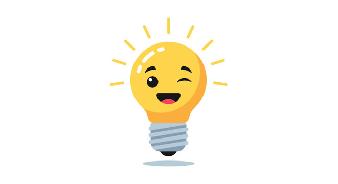 Cute and friendly light bulb character emoji with a winking face and bright yellow glow representing creative ideas or energy.