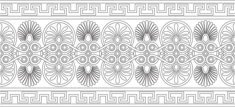 Vector  black classic seamless european national ornament. Ethnic contour pattern of the Romanesque peoples. Border, frame of ancient greece, roman empire.