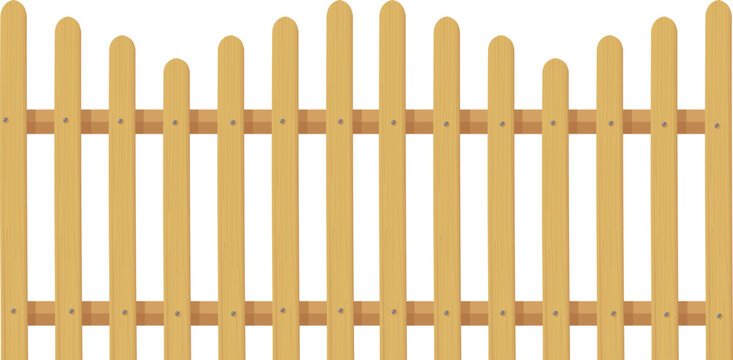 Wooden railing barrier. Decorative plank cartoon fence