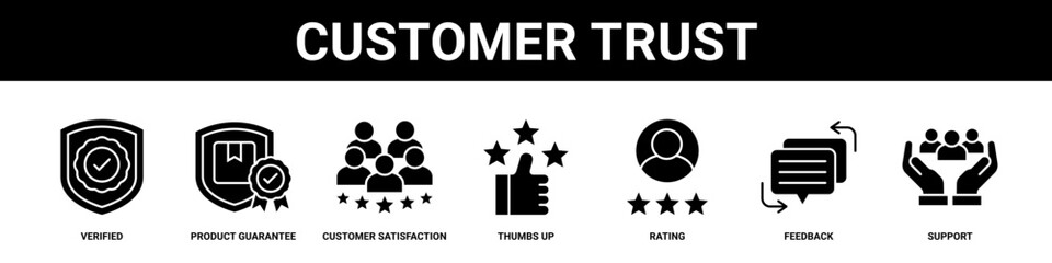 Customer Trust web banner icon set collection solid style.