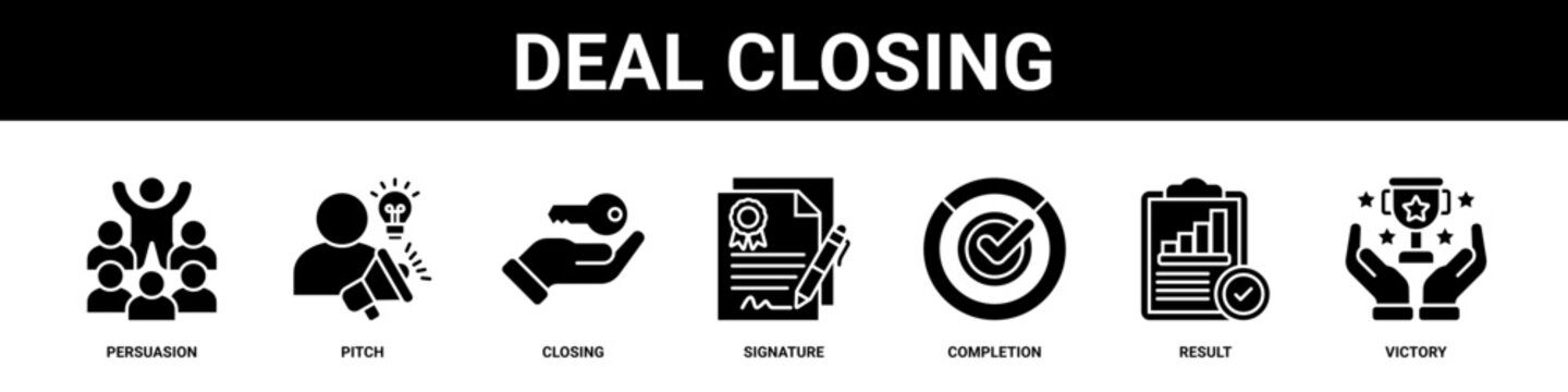 Deal Closing web banner icon set collection solid style.
