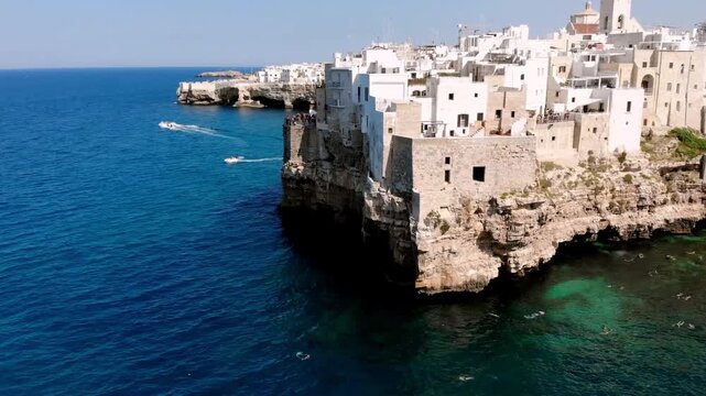 Aerial View of Lama Monachile Beach in Polignano a Mare, Puglia, Italy