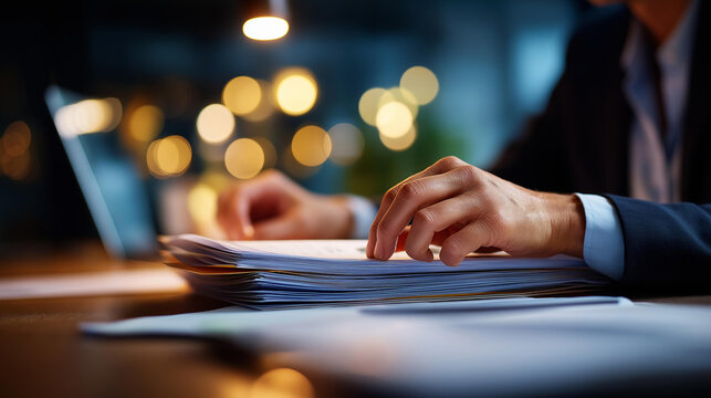 Hands arranging compliance documentation in chronological order fingers sorting regulatory papers by date systematically organized filing with temporal document arrangement