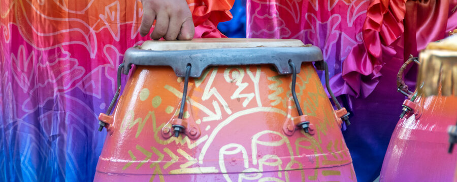 Candombe percussion drum at street at carnival parade in montevideo