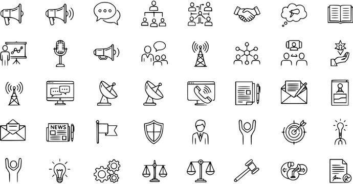 Hand-drawn Doodle Icons Set - Communication, Business, Marketing, and Legal Sketch Line Symbols Collection