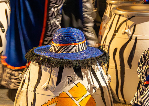 Candombe percussion drum at street at carnival parade in montevideo