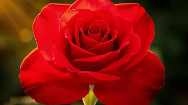 Observe this beautiful red rose blooming gradually, its vibrant petals unfurling under warm sunlight. A captivating natural spectacle of growth and delicate beauty.