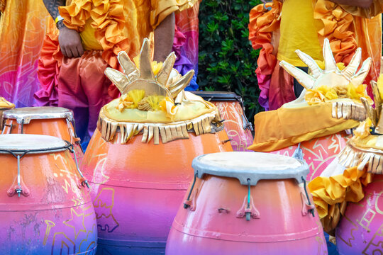 Candombe percussion drum at street at carnival parade in montevideo