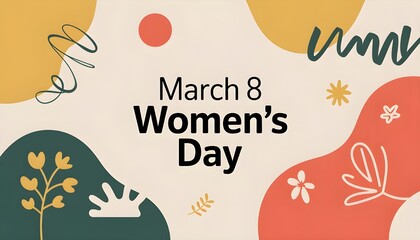 Abstract Women's Day graphic with colorful shapes and flowers