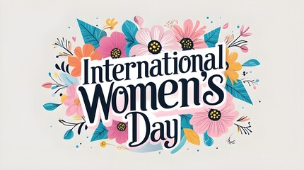International Women's Day with floral decorations and colorful text