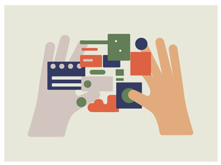 User Interface Design Elements with Hands &ndash; Mobile App UI UX Flat Vector Illustration