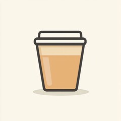 Minimalist flat illustration of takeaway coffee cup icon with lid on neutral background