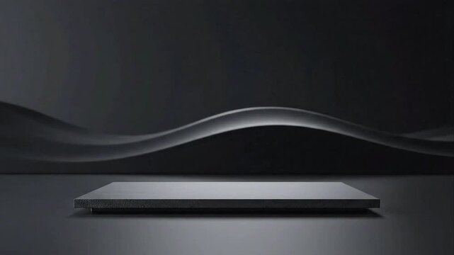 Dark Slate Platform Floating Before Abstract Wavy Dark Background studio stage